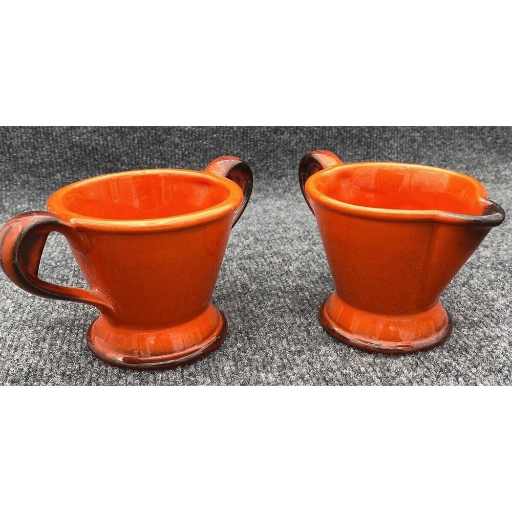 Vintage Metlox Poppy Trail Red Rooster Creamer Open Sugar Bowl Set Burnt Orange